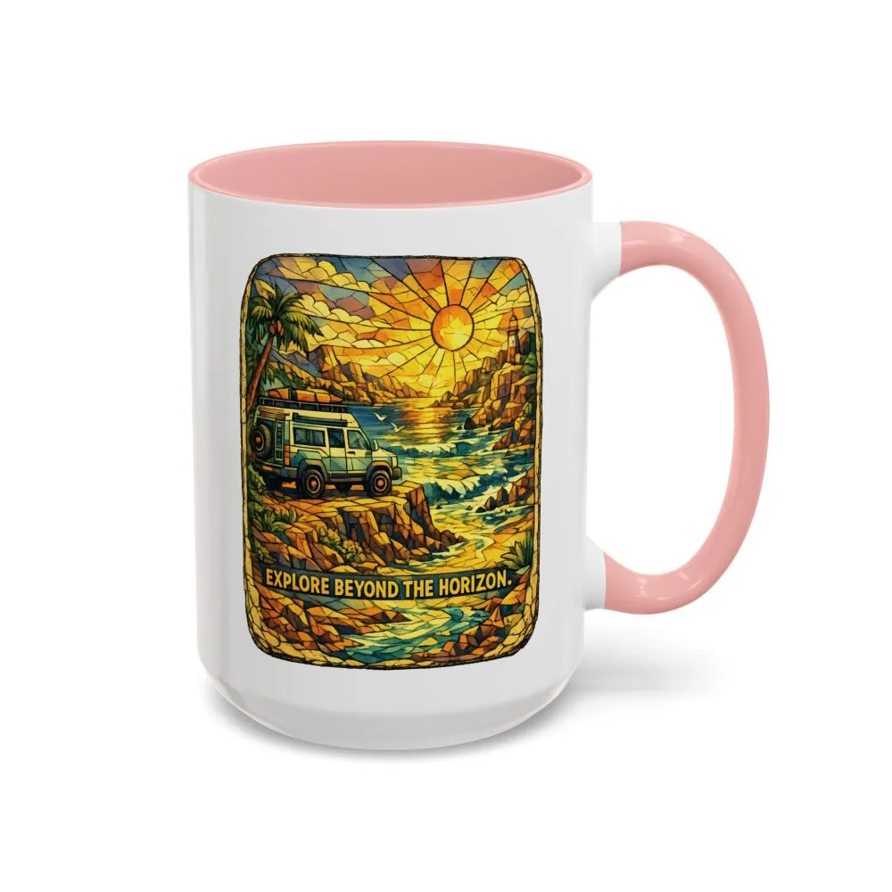 Accent Coffee Mug (11, 15oz) — "Explore Beyond The Horizon" Design Cubic-Line