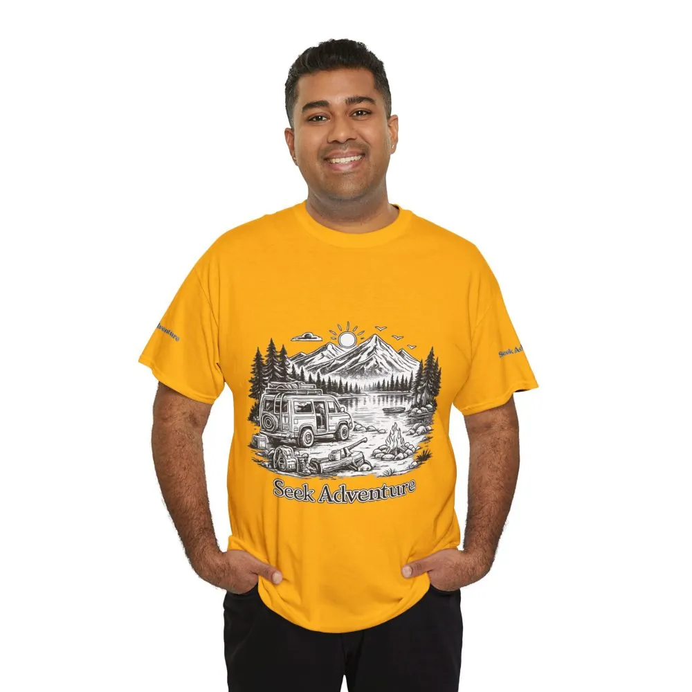 Unisex Heavy Cotton Tee — "Seek Adventure" Design Minimal-Line