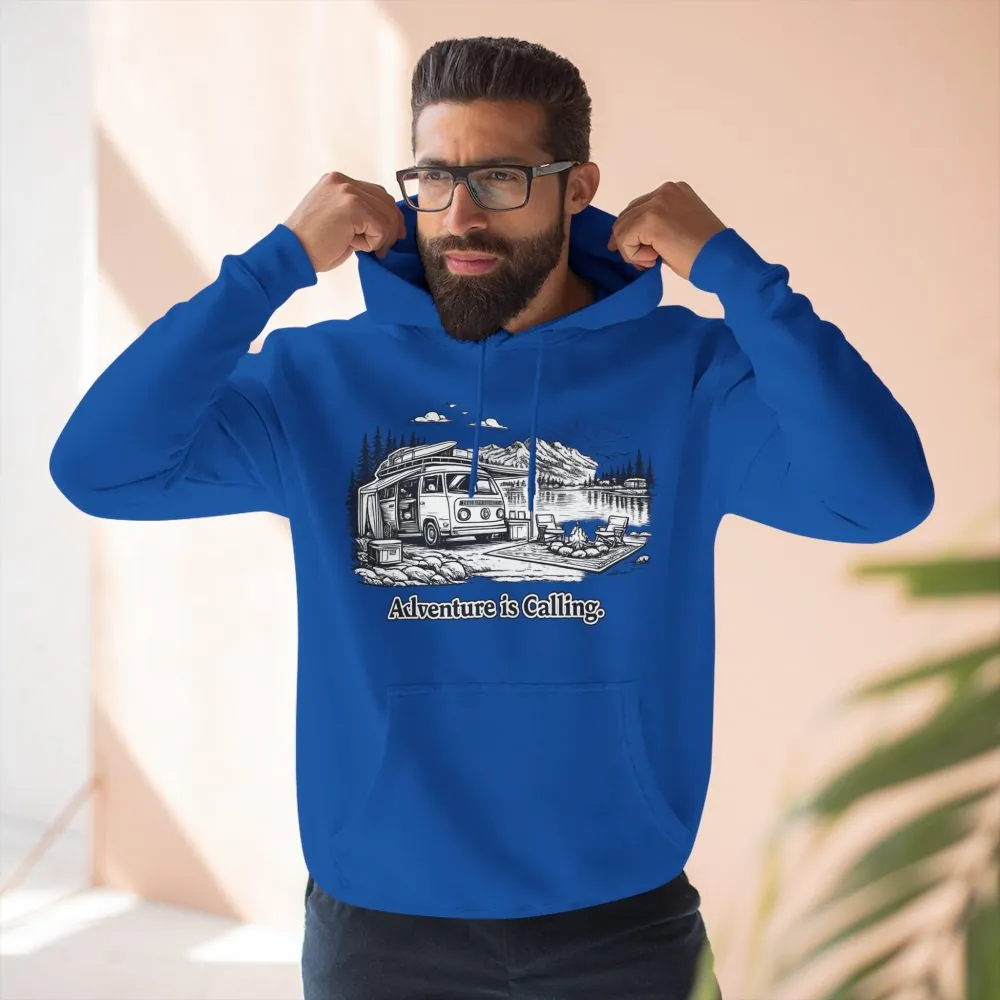 Three-Panel Fleece Hoodie - "Adventure Is Calling" Design Minimal-Line