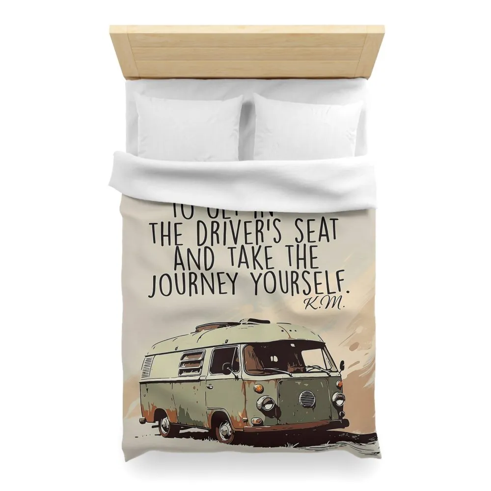 Duvet Cover — 'Take the Journey Yourself' Vintage Camper Quote Bedding