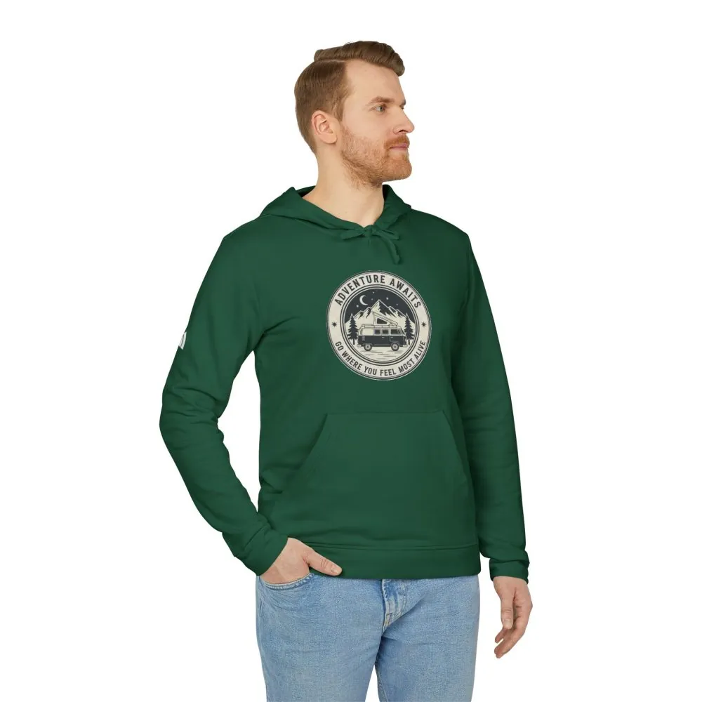 Hoodie(Adidas) — 'Adventure Awaits-Go Where You Feel Most Alive' Outdoor Travel Pullover (Only Front Printed)