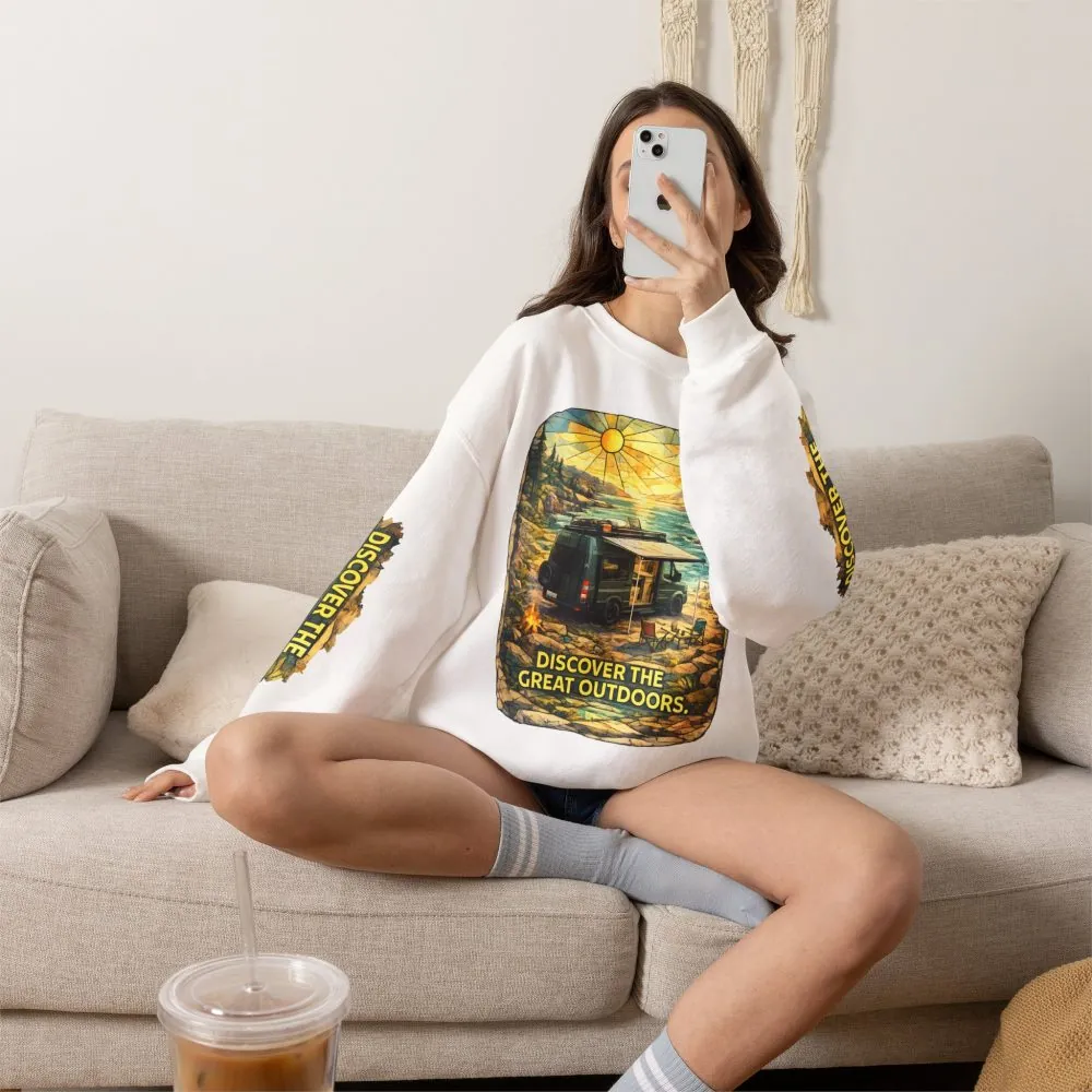Unisex Heavy Blend™ Crewneck Sweatshirt — "Discover The Great Outdoors" Design Cubic-Line