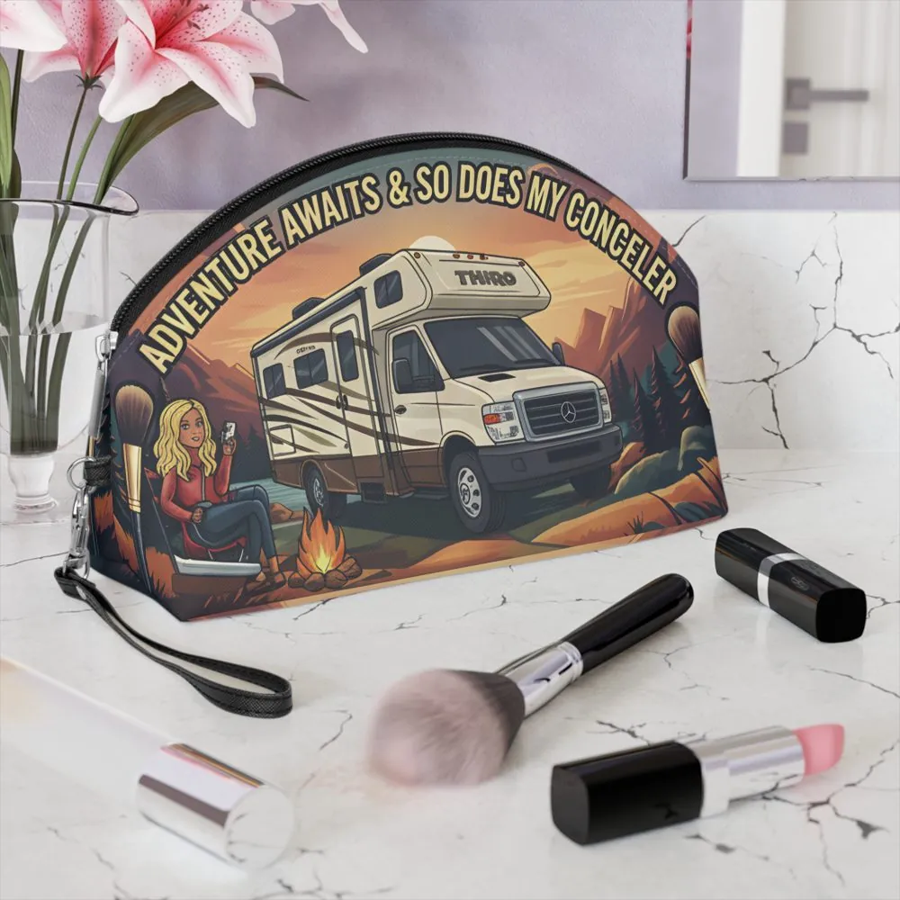 Makeup Bag — "Adventure Awaits-So Does My Conceler" campervan quoted