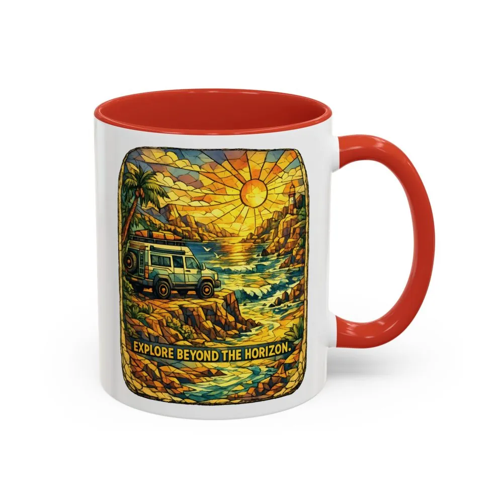 Accent Coffee Mug (11, 15oz) — "Explore Beyond The Horizon" Design Cubic-Line