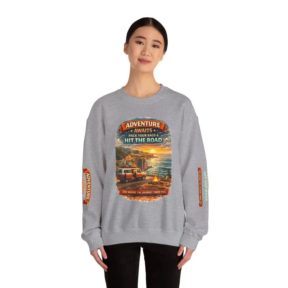 10646557799488249549_2048.jpeg Unisex Heavy Blend™ Crewneck Sweatshirt — "Adventure Awaits-Pack Your Bags" Design Scenic-Line