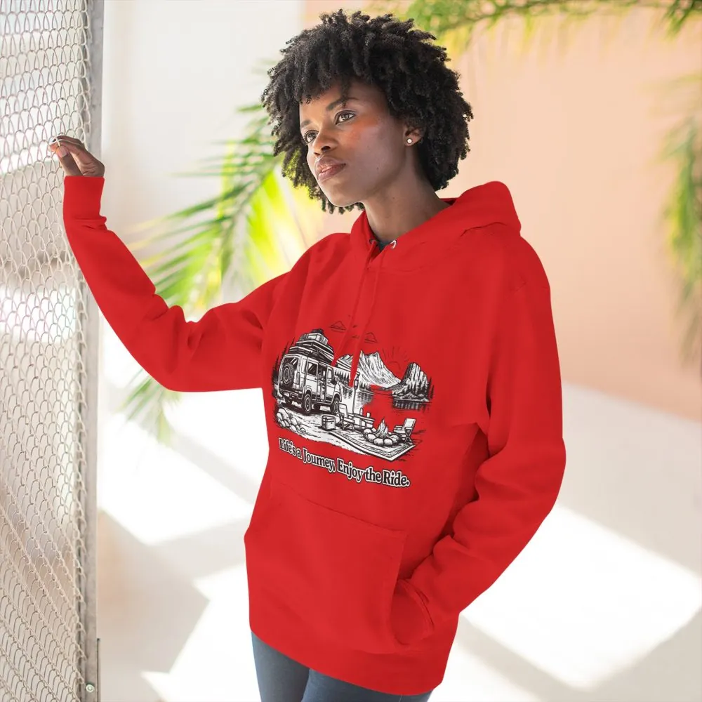 Three-Panel Fleece Hoodie - "Lifes A Journey,Enjoy The Ride" Design Minimal-Line