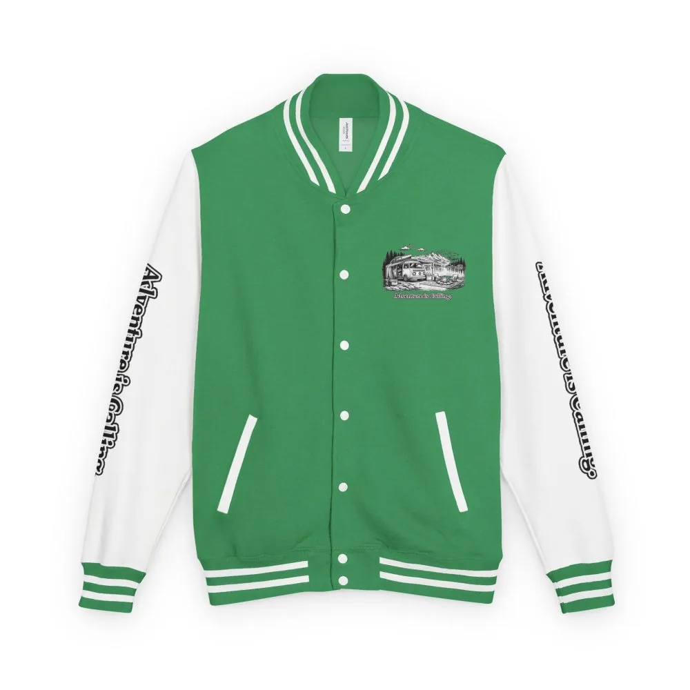 Unisex Heavyweight Letterman Jacket — "Adventure Is Calling" Travel Varsity Coat