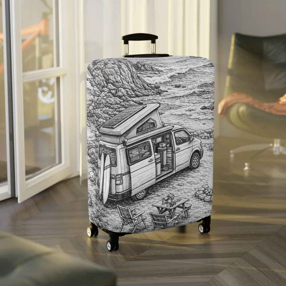 Luggage Cover — Adventure Camper Sketch Travel Suitcase