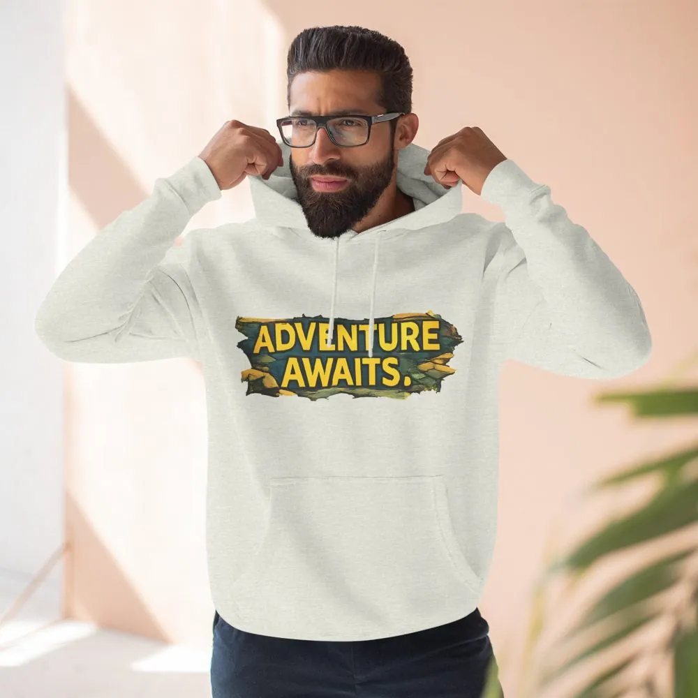 Three-Panel Fleece Hoodie - "Adventure Awaits" Design Cubic-Line