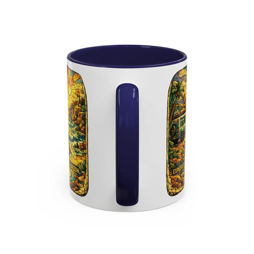 Accent Coffee Mug (11, 15oz) — "Explore Beyond The Horizon" Design Cubic-Line