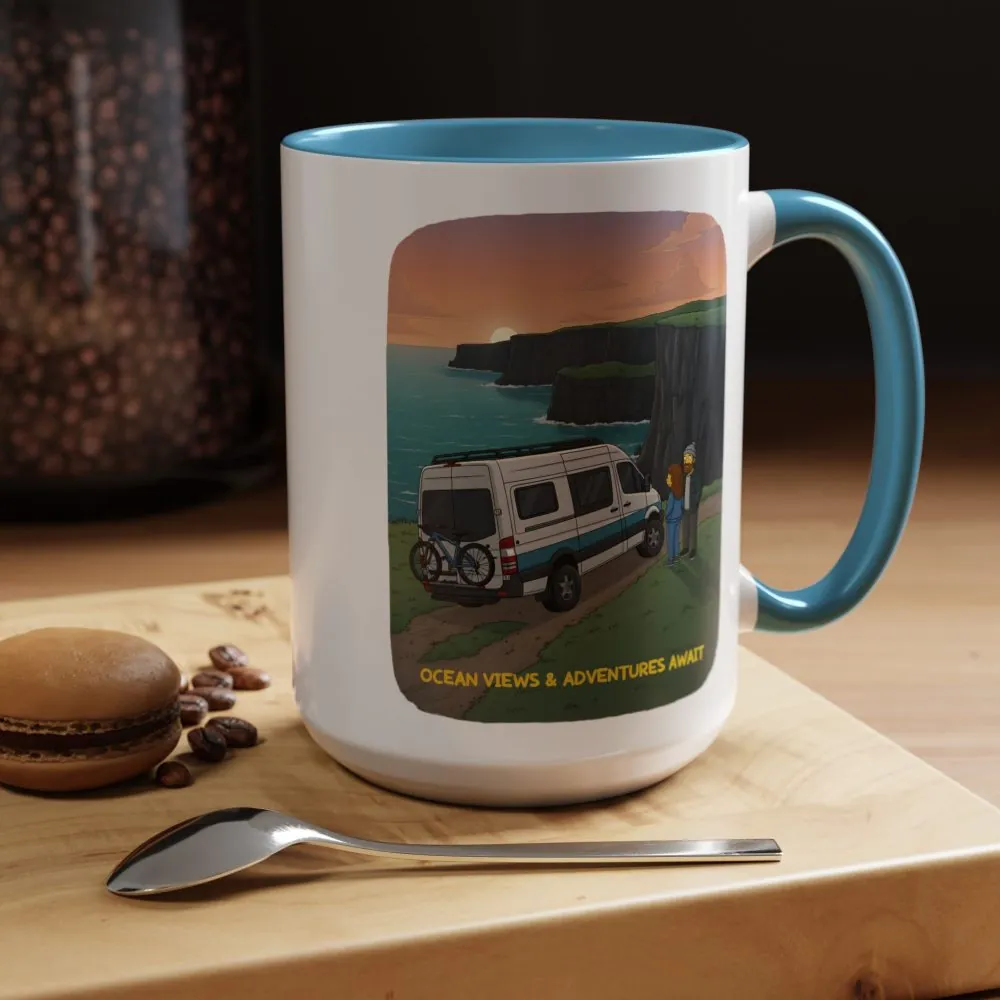 Accent Coffee Mug (11, 15oz) — "Ocean Views-Adventures Awaits" Design Sitcom-Line