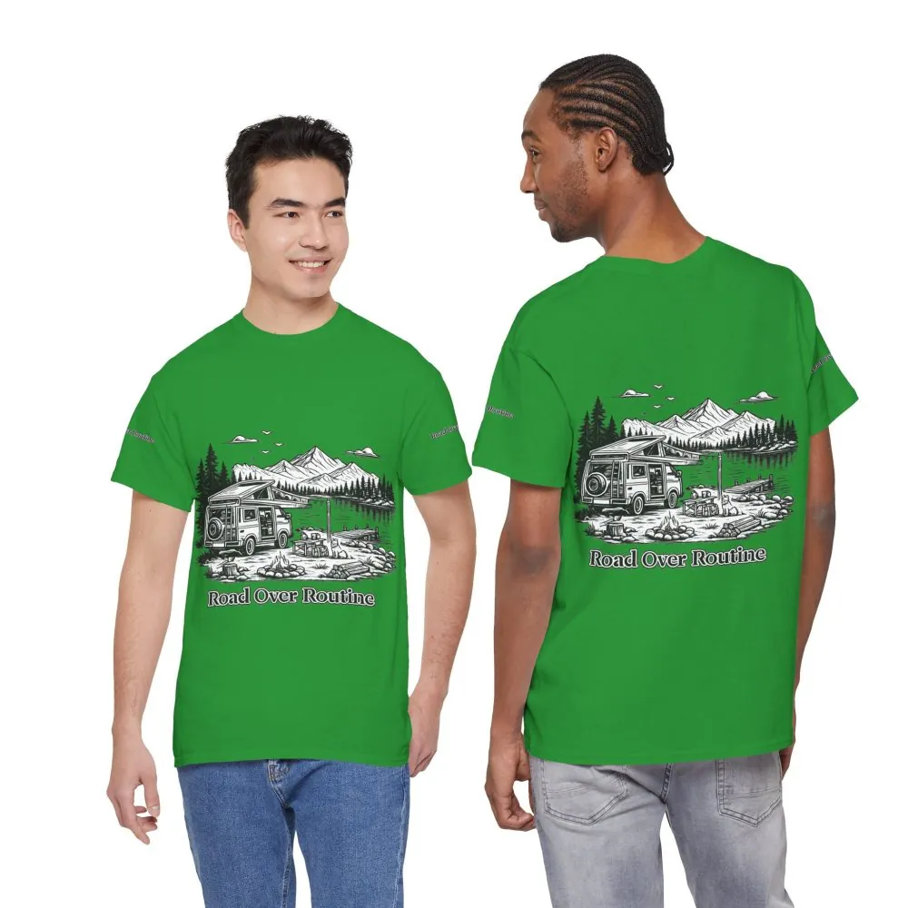 10687955557726811621_2048.jpeg Unisex Heavy Cotton Tee — "Road Over Routine" Design Minimal-Line