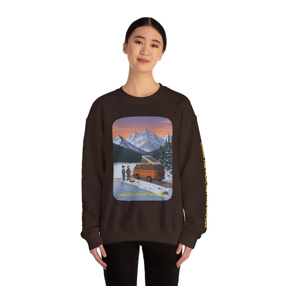 Unisex Heavy Blend™ Crewneck Sweatshirt — "Chase The Views-Not The Crowds"" Design Sitcom-Line