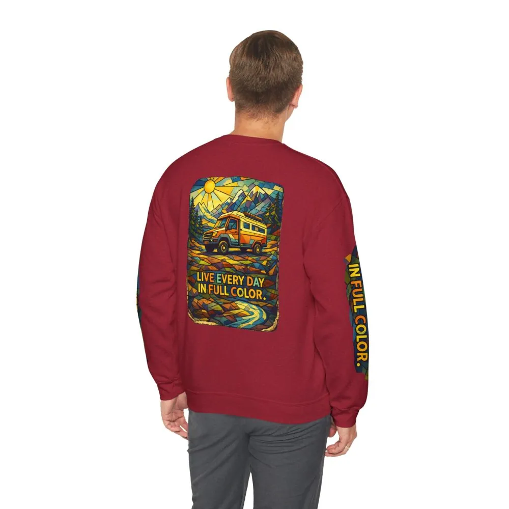 Unisex Heavy Blend™ Crewneck Sweatshirt — "Live Every Day InFull Color" Design Cubic-Line