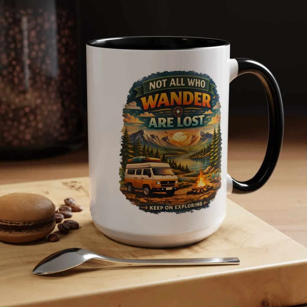 Accent Coffee Mug (11, 15oz) — "Not All Who Wander Are Lost" Design Scenic-Line