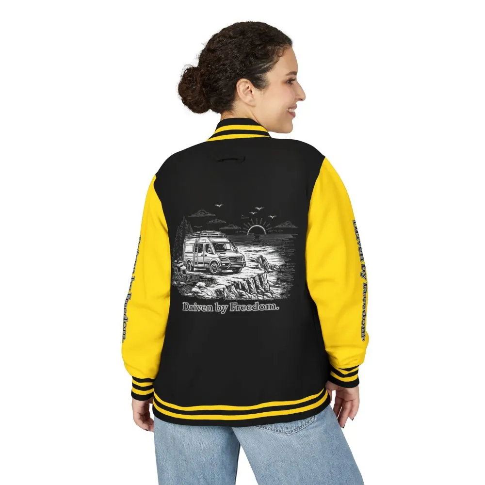 Unisex Heavyweight Letterman Jacket — "Driven By freedom" Travel Varsity Coat