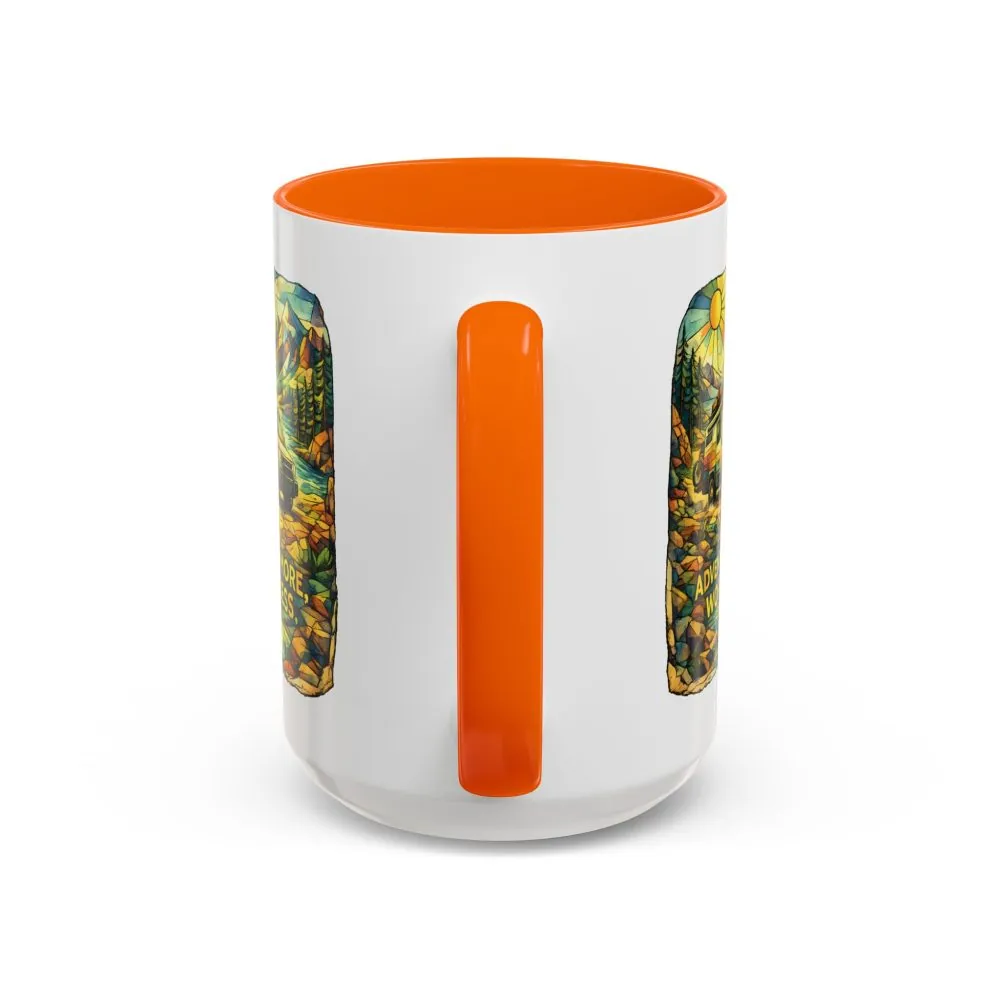 Accent Coffee Mug (11, 15oz) — "Adventure More Worry Less" Design Cubic-Line