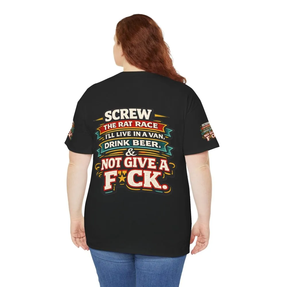 Unisex Heavy Cotton Tee — "Screw The Rat Race" Design F**K-Line