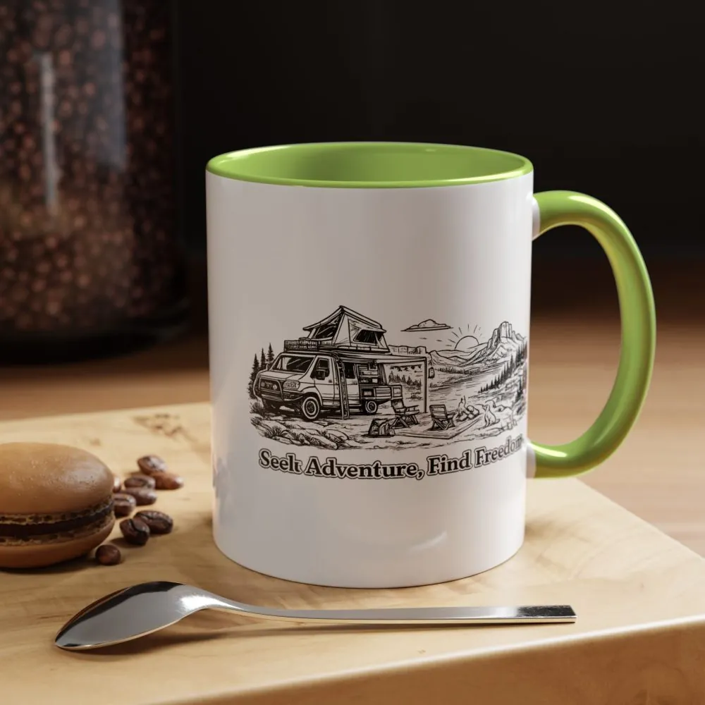 10717009352937036482_2048.jpeg Accent Coffee Mug (11, 15oz) — "Seek Adventure, Find Freedom" Design Minimal-Line