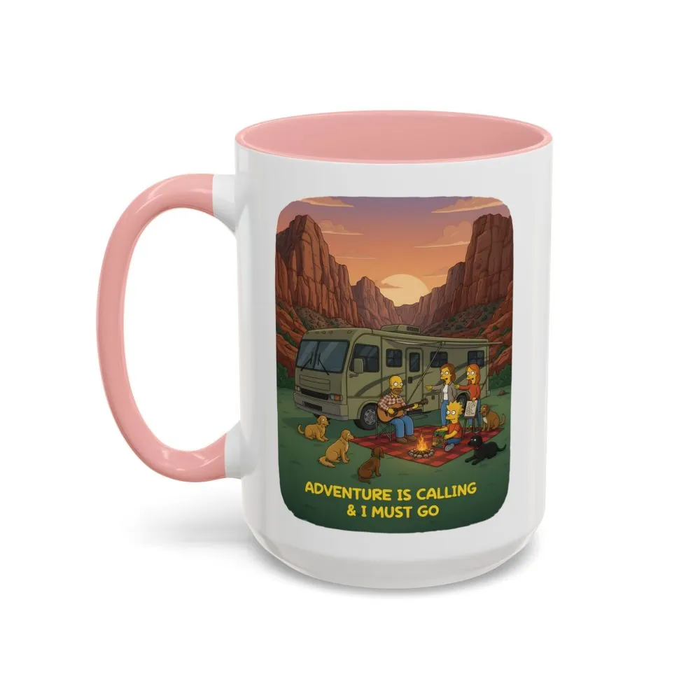 Accent Coffee Mug (11, 15oz) — "Adventure Is Calling-I Must Go" Design Sitcom-Line