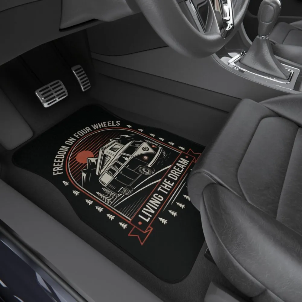 Car Mats (Set of 4)- 'Freedom on Four Wheels' Van Life Floor Mat Set (4-Pack)