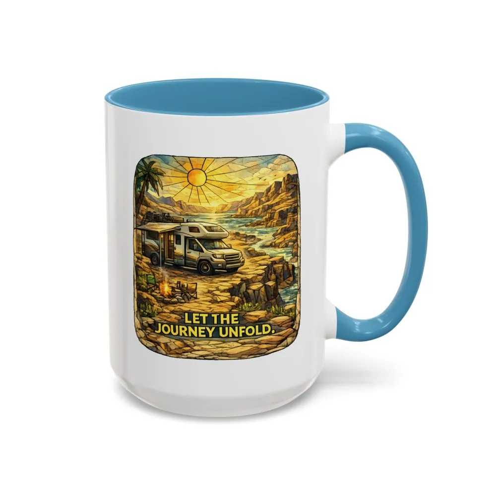 Accent Coffee Mug (11, 15oz) — "Let The Journey Unfold" Design Cubic-Line