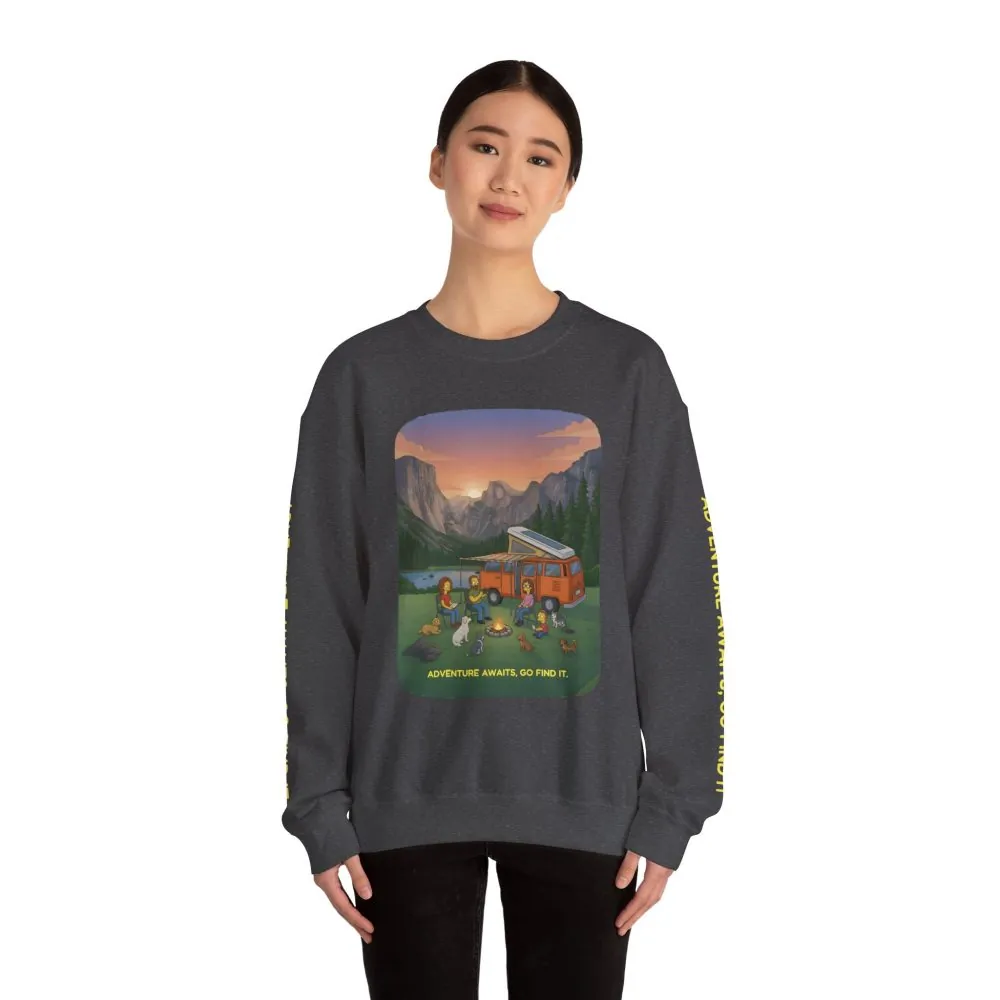 Unisex Heavy Blend™ Crewneck Sweatshirt — "Adventure Awaits-Go Find It"" Design Sitcom-Line