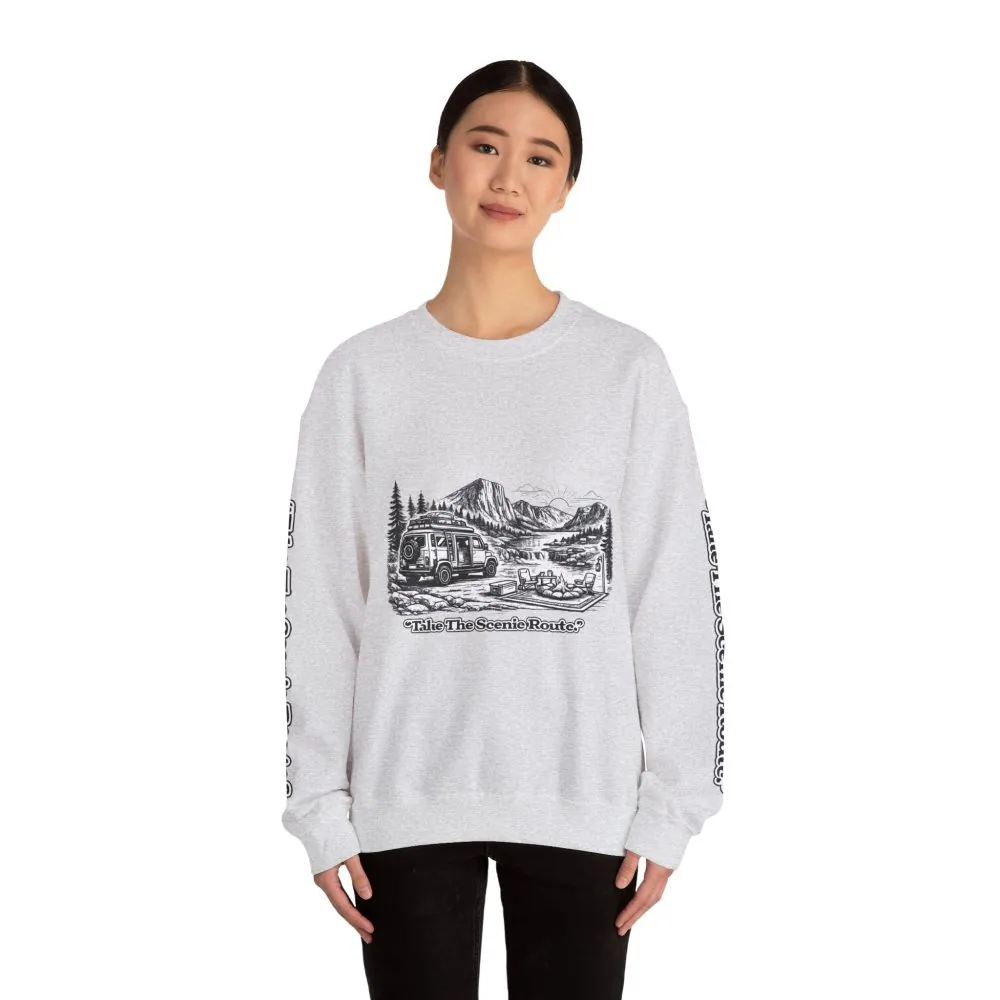 10739778011805153006_2048.jpeg Unisex Heavy Blend™ Crewneck Sweatshirt — "Take The Scenic Route" Design Minimal-Line