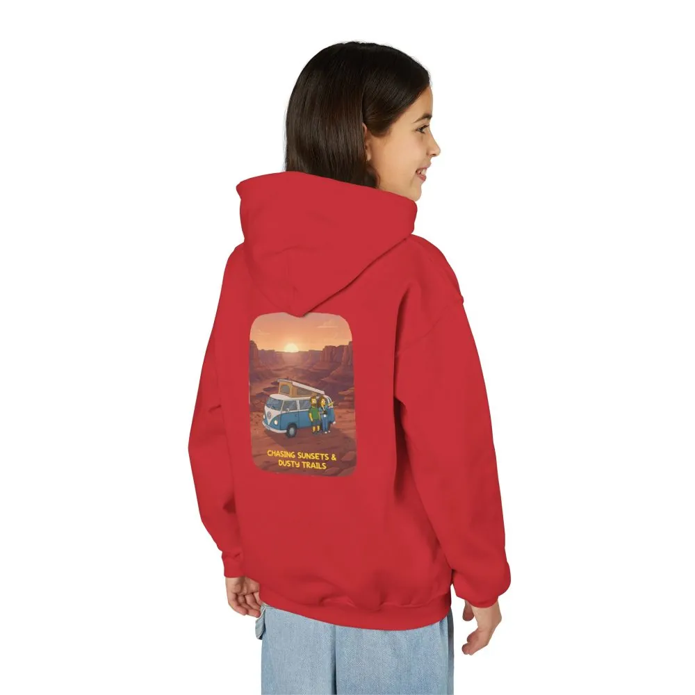 Youth Hoodie(Gildan) – "Chasing Sunsets And Dusty Trails" (Design Sitcom-Line)