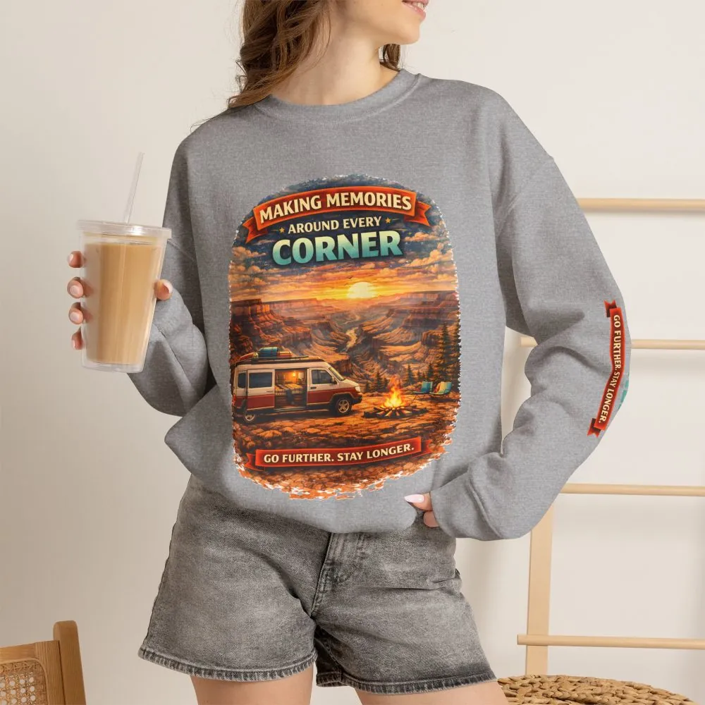 Unisex Heavy Blend™ Crewneck Sweatshirt — "Making Memories Around Every Corner" Design Scenic-Line