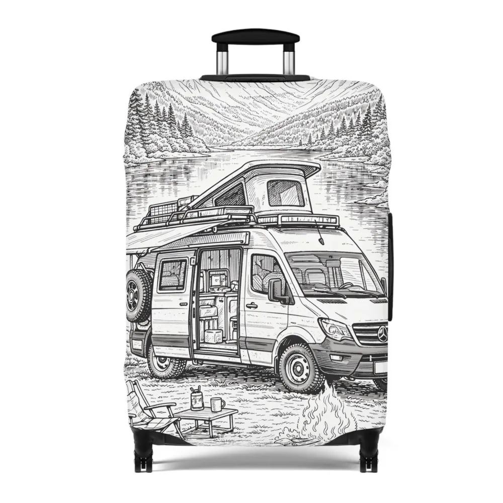 Luggage Cover — Adventure Camper Sketch Travel Suitcase