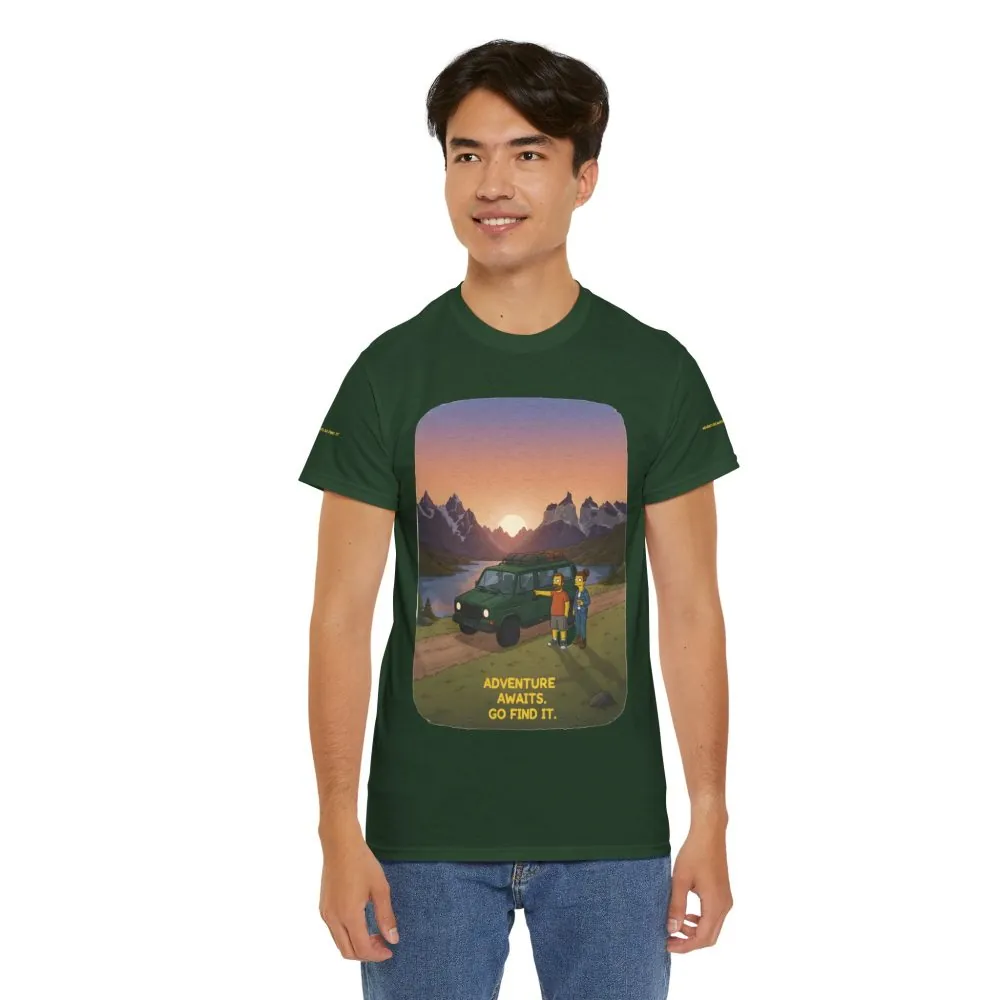 Unisex Heavy Cotton Tee — "Adventure Awaits-Go Find It" Design Sitcom-Line