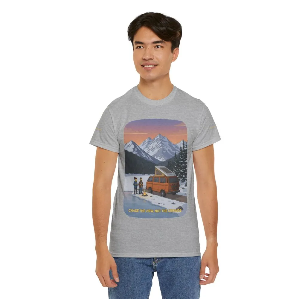 Unisex Heavy Cotton Tee — "Chase The Views-Not The Crowds" Design Sitcom-Line