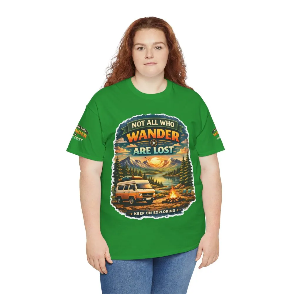 Unisex Heavy Cotton Tee — "Not All Who Wander Are Lost" Design Scenic-Line