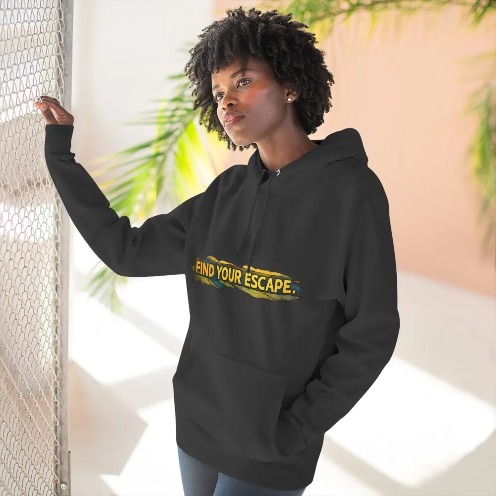 Three-Panel Fleece Hoodie - "Find Your Escape" Design Cubic-Line