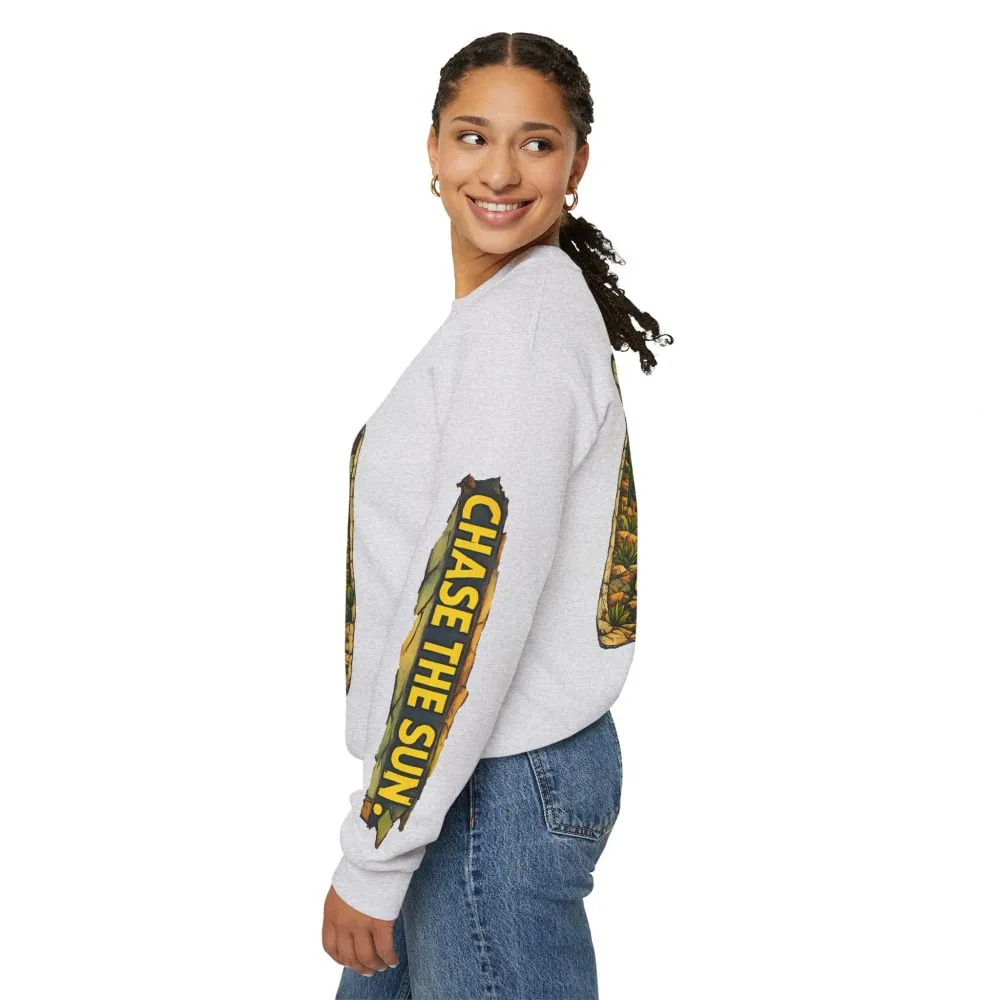 Unisex Heavy Blend™ Crewneck Sweatshirt — "Chase The Sun" Design Cubic-Line