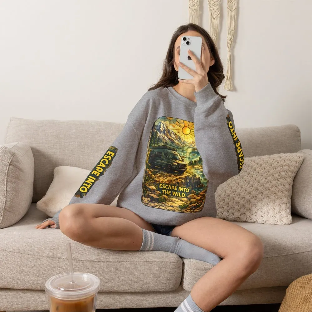 Unisex Heavy Blend™ Crewneck Sweatshirt — "Escape Into The Wild" Design Cubic-Line