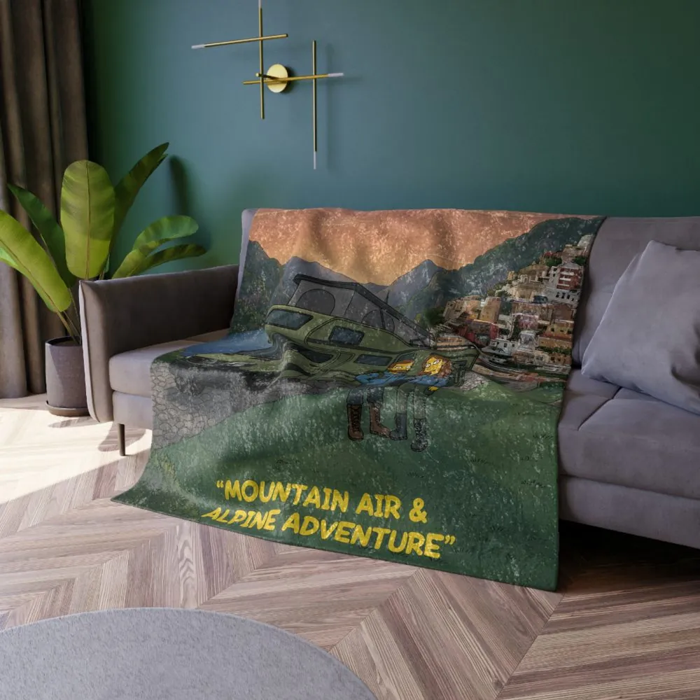 Crushed Velvet Blanket —"Mountain Air And Alpine Adventure"" Design Sitcom-Line (Campervan)