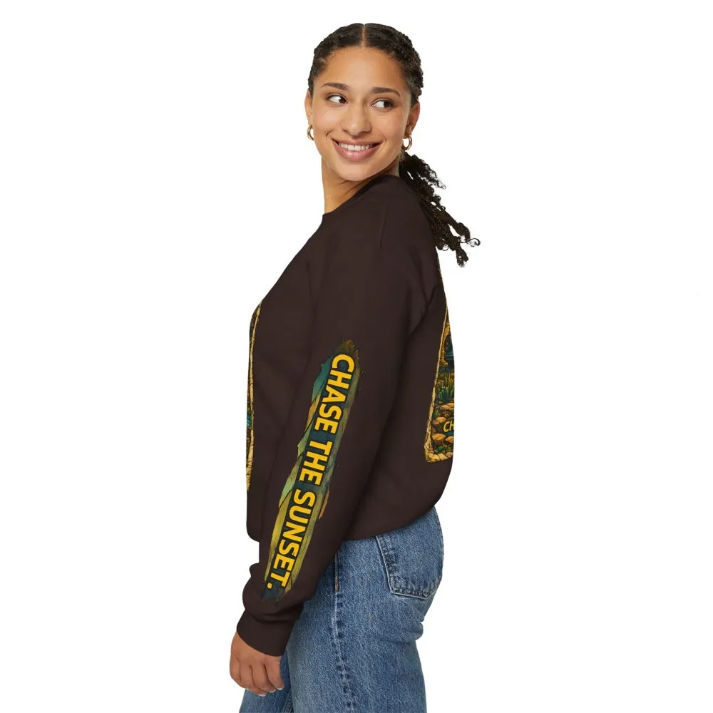 Unisex Heavy Blend™ Crewneck Sweatshirt — "Chase The Sunset" Design Cubic-Line