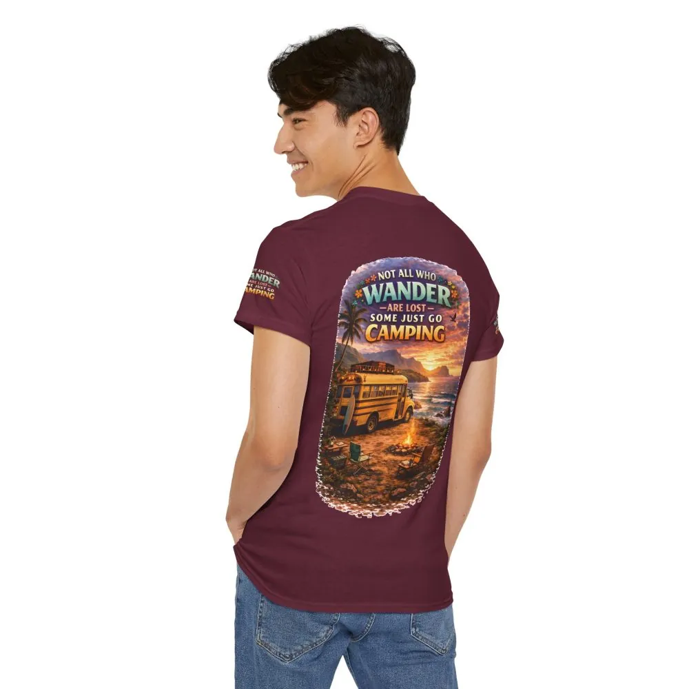 Unisex Heavy Cotton Tee — "Not All Who Wander Are Lost" Design Scenic-Line