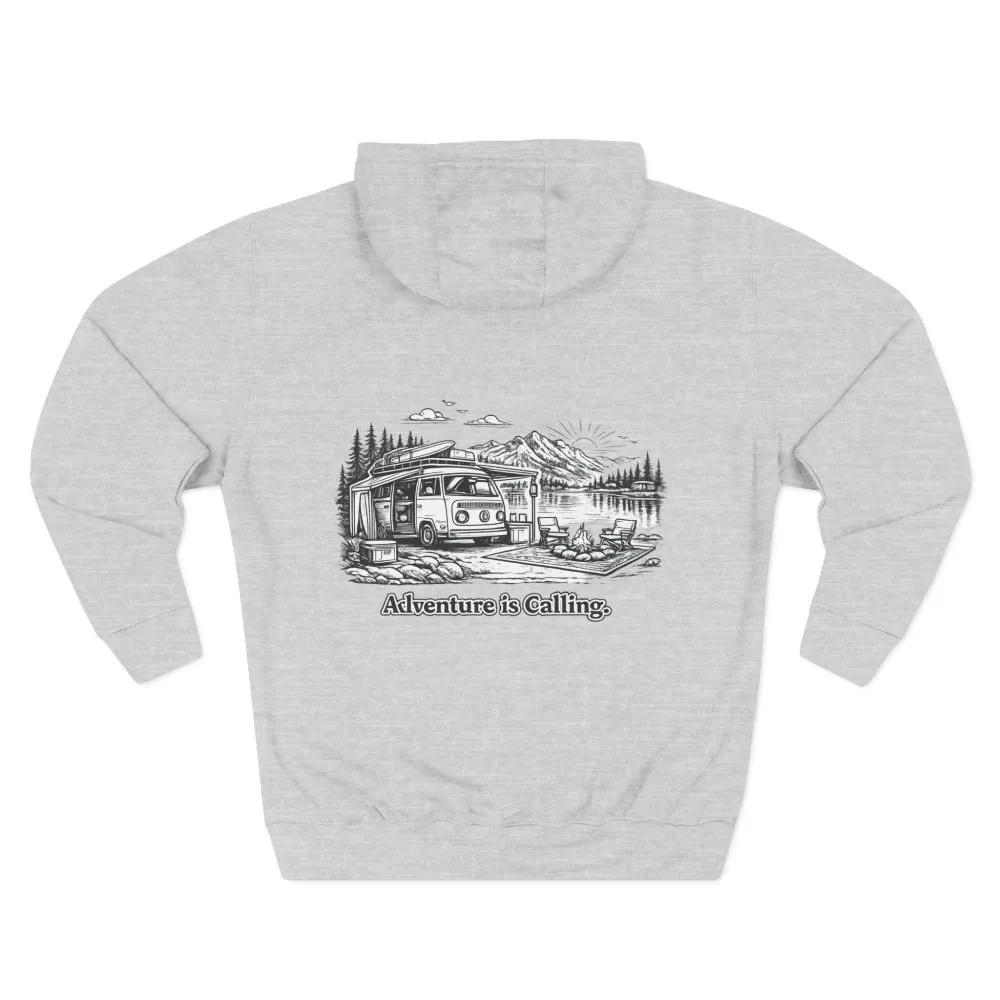 1079637295710539804_2048.jpeg Three-Panel Fleece Hoodie - "Adventure Is Calling" Design Minimal-Line