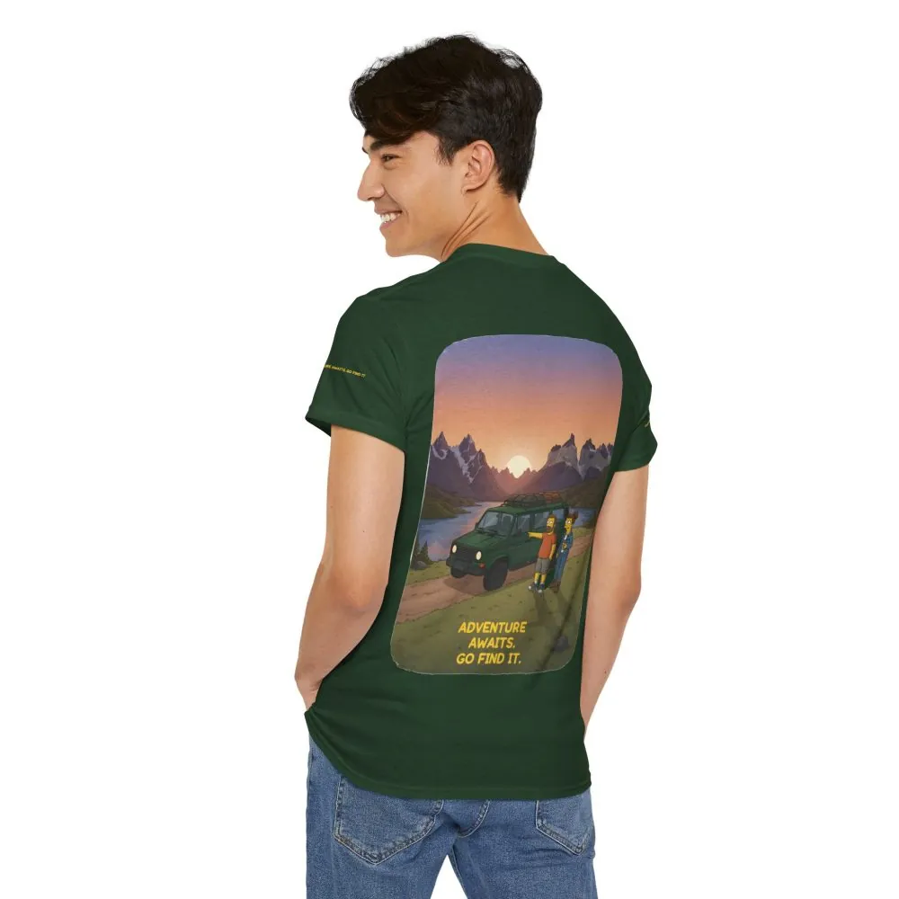 Unisex Heavy Cotton Tee — "Adventure Awaits-Go Find It" Design Sitcom-Line
