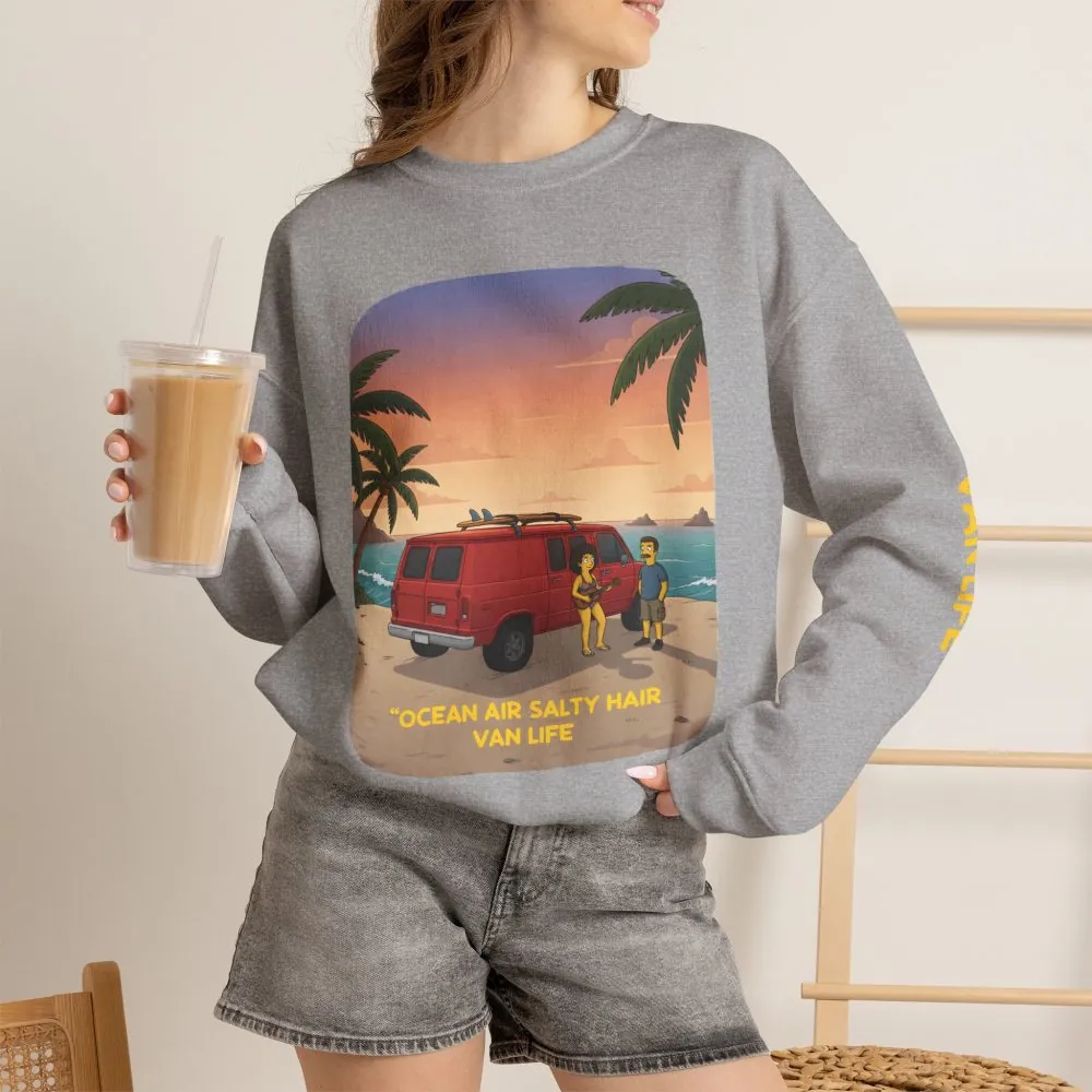 10805447953870979884_2048.jpeg Unisex Heavy Blend™ Crewneck Sweatshirt — "Ocean Air Salty Hair Van Life" Design Sitcom-Line