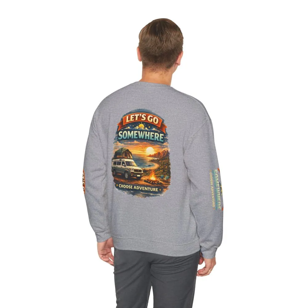 Unisex Heavy Blend™ Crewneck Sweatshirt — "Lets Go Somewhere" Design Scenic-Line