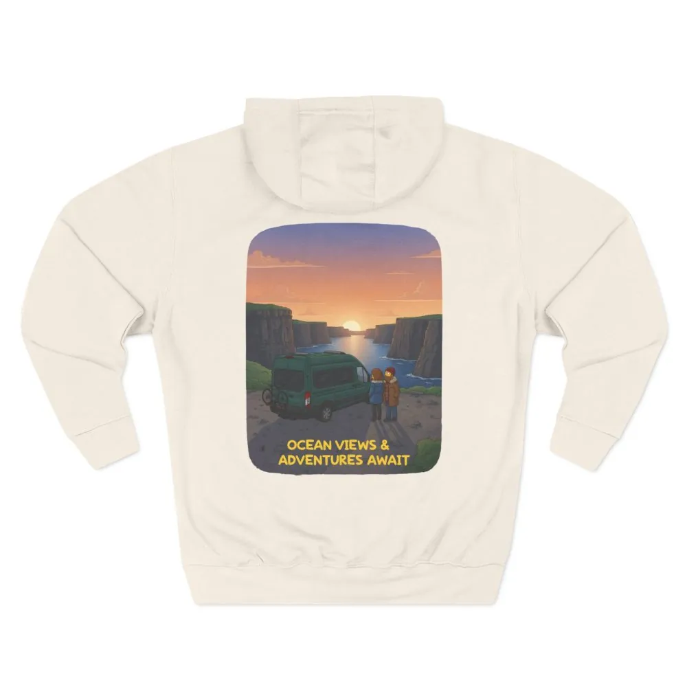 Three-Panel Fleece Hoodie - "Ocean Views-Adventures Awaits" Design Sitcom-Line