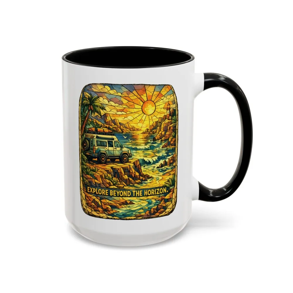 Accent Coffee Mug (11, 15oz) — "Explore Beyond The Horizon" Design Cubic-Line