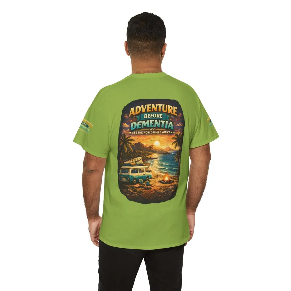 Unisex Heavy Cotton Tee — "Adventure Before Dementia" Design Scenic-Line