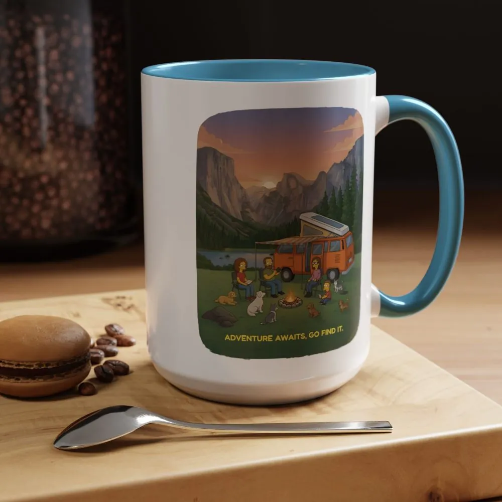 Accent Coffee Mug (11, 15oz) — "Adventure Awaits-Go Find It"" Design Sitcom-Line