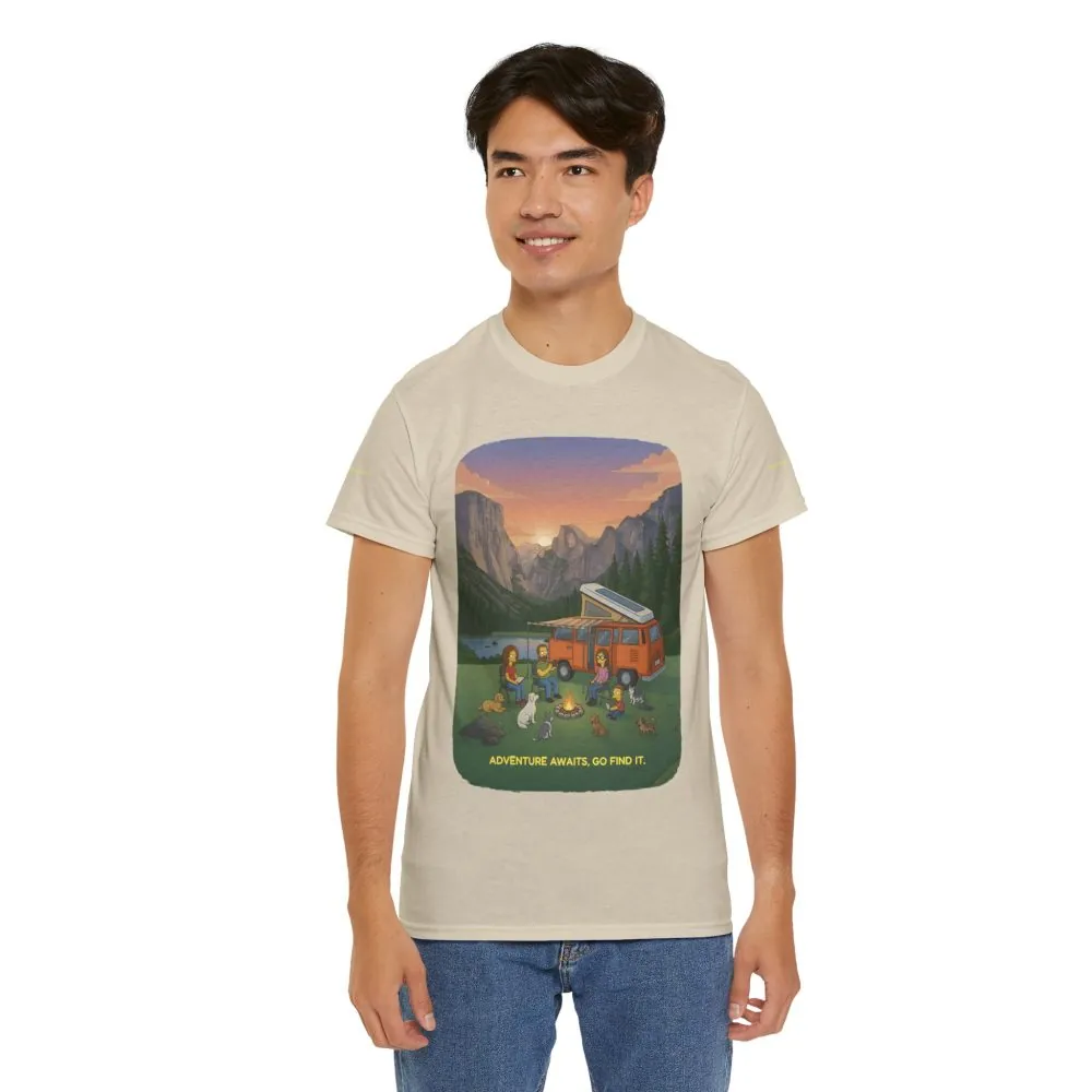 Unisex Heavy Cotton Tee — "Adventure Awaits-Go Find It" Design Sitcom-Line