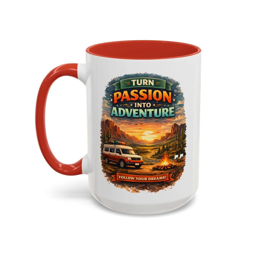 Accent Coffee Mug (11, 15oz) — "Turn Passion Into Adventure" Design Scenic-Line